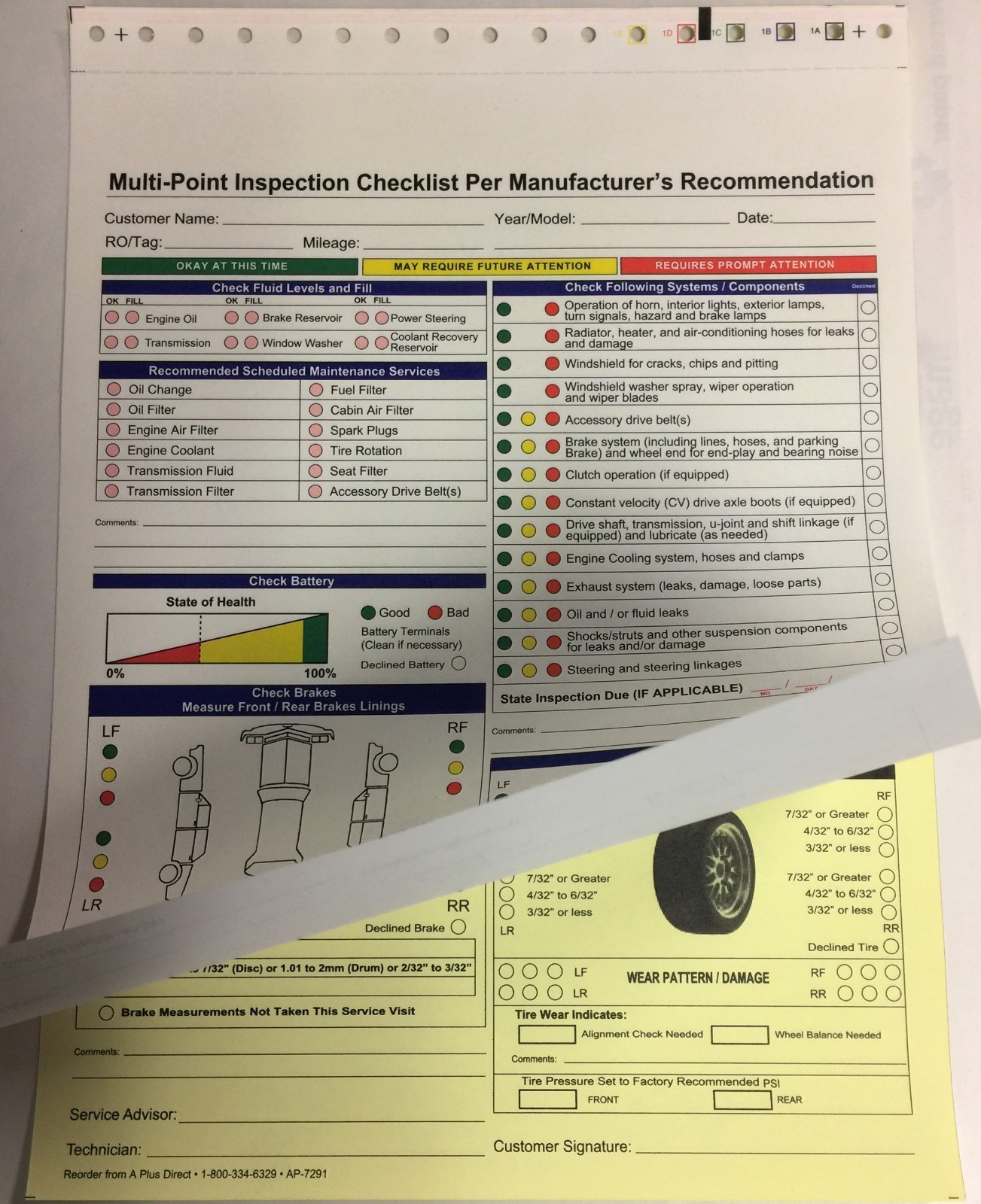 Multi-Point Vehicle/Automotive Inspection Forms • #7291 • Qty. 250 • 2 Part
