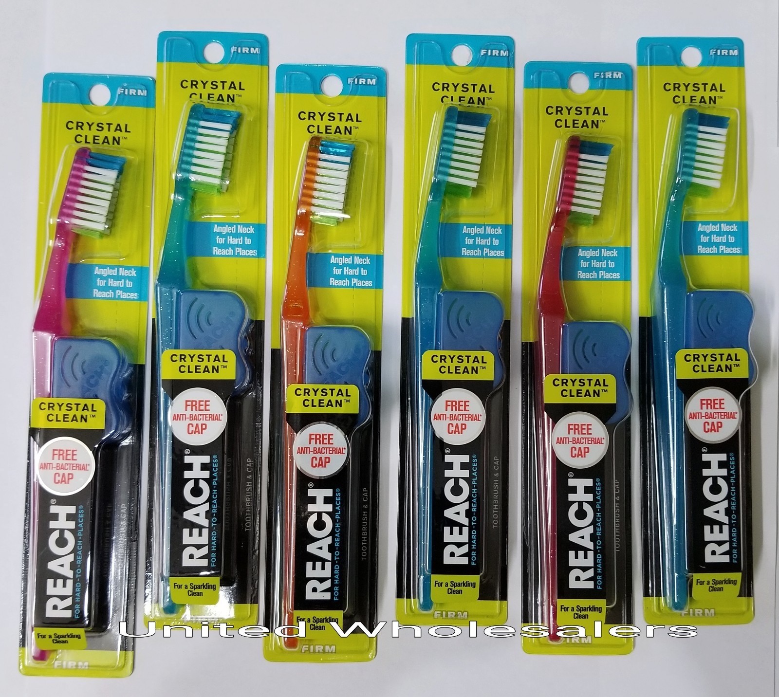 6 Reach Toothbrush Crystal Clean FIRM Bristles Hard Toothbrushes - FREE SHIPPING