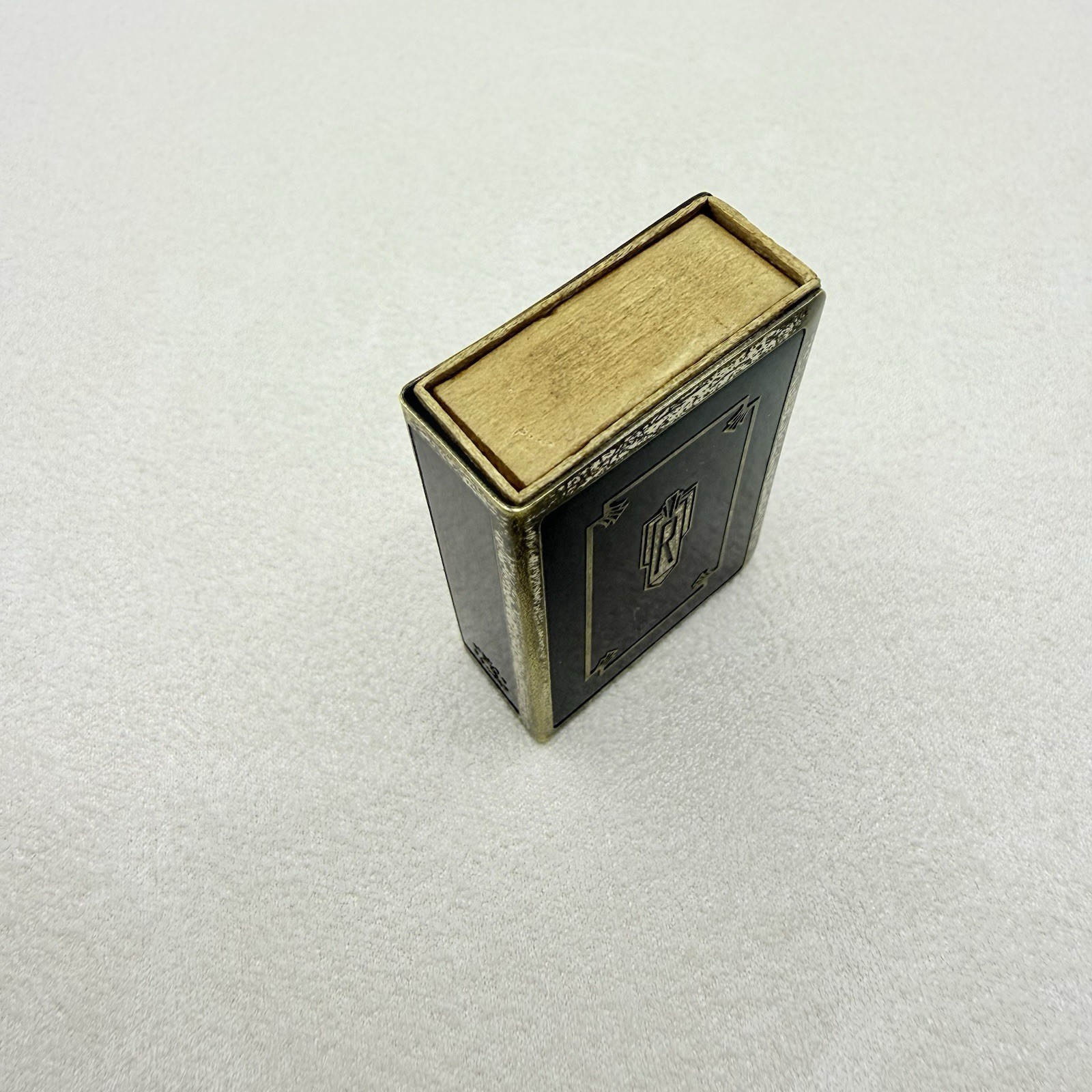 Antique Vintage Art Deco Silver Plated Matchbox Case Holder Monogrammed R
