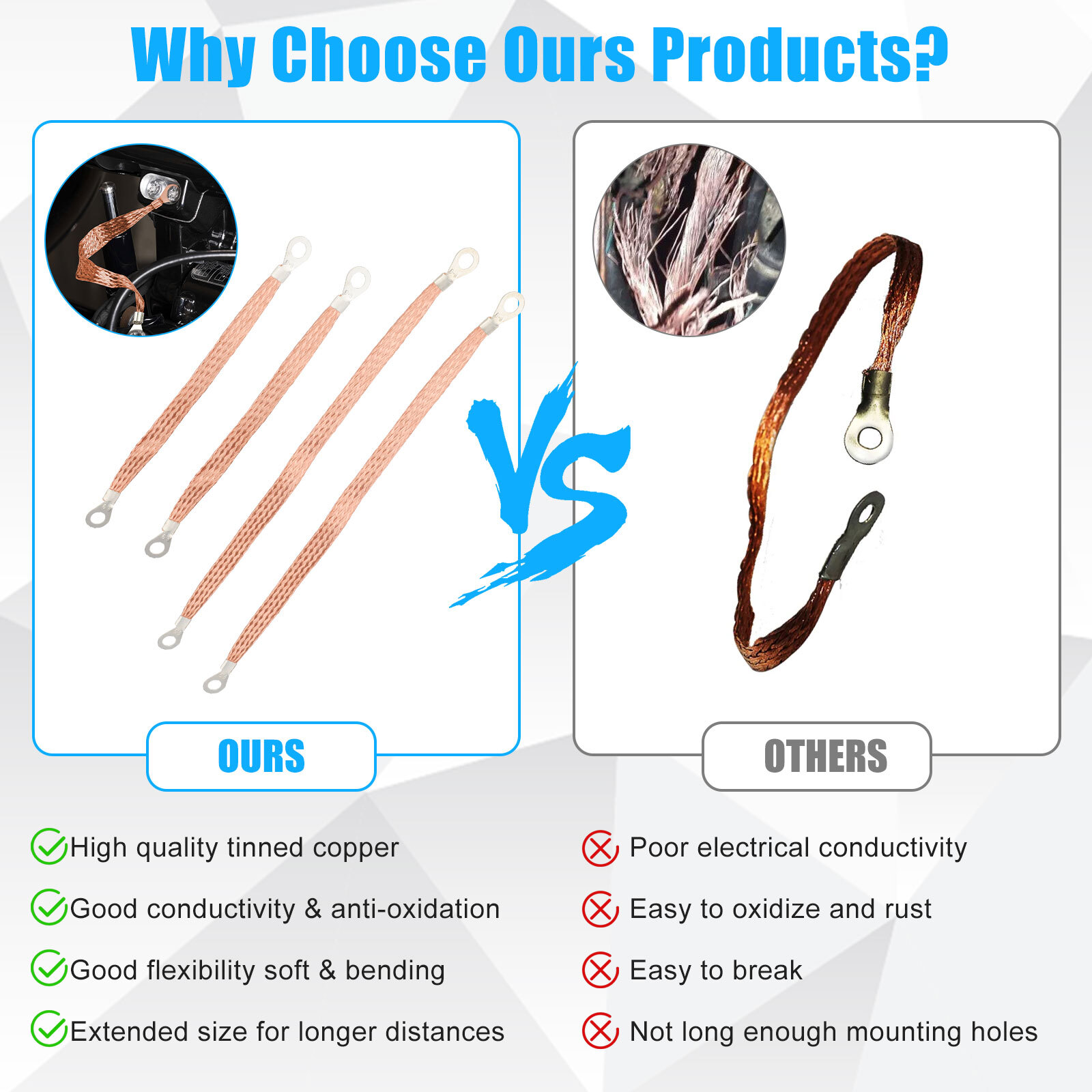 4x Engine Ground Strap Copper Cable Kit For Car Truck Firewall Engine Body Frame