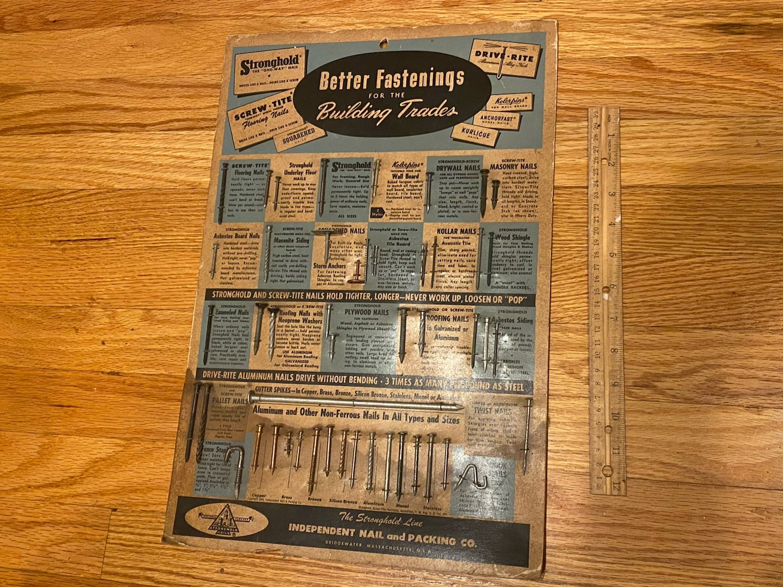 VINTAGE 1954 SALESMAN SAMPLE STRONGHOLD LINE INDEPENDENT NAIL PACKING - COMPLETE