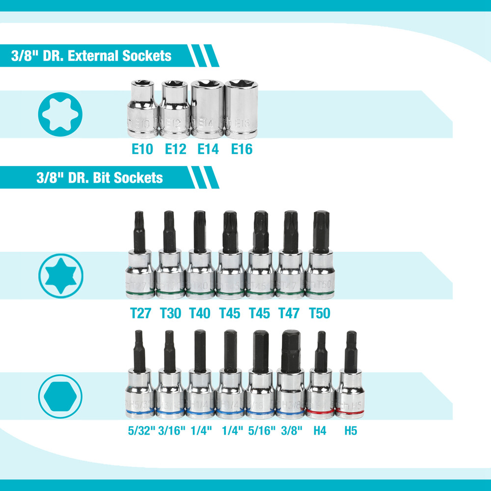 DURATECH 497PC Mechanics Tool Set Automotive SAE/Metric Socket 3 Drawer Case Box