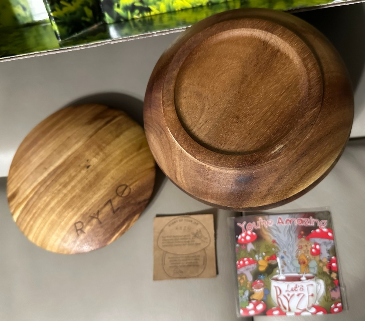 Ryze Mushroom Coffee Acacia Wood Storage Jar Lidded Container with Spoons Magnet