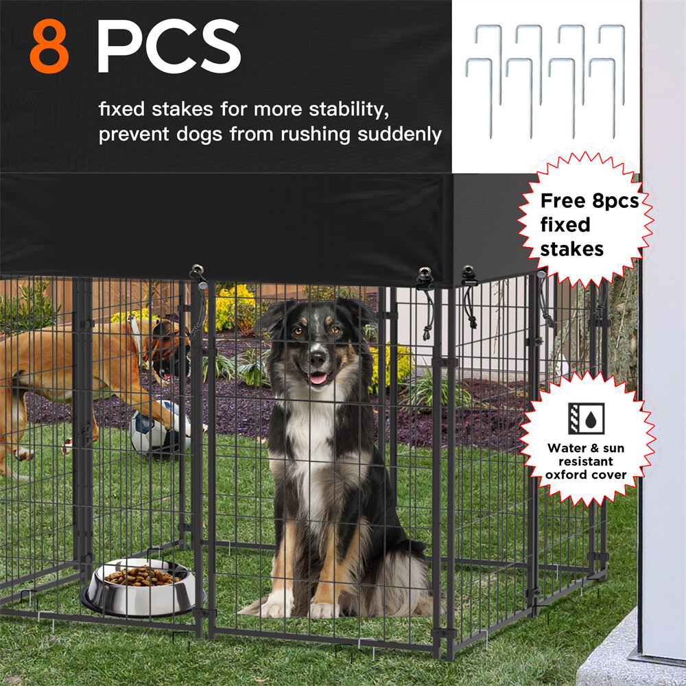 Strong Dog Playpen Huge Cage Pet Exercise Metal Fence Kennel Roof Outdoor Indoor
