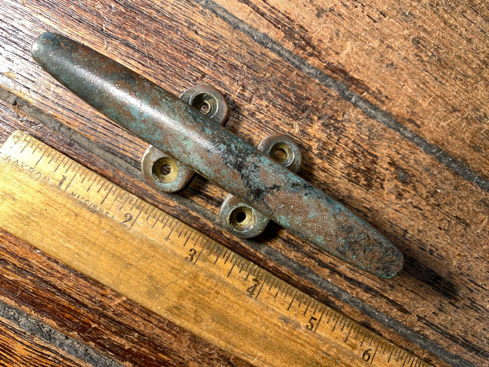 VINTAGE (ONE ONLY) CAST SOLID BRONZE, 5" CLEAT, DOOR HANDLE, PATINA!