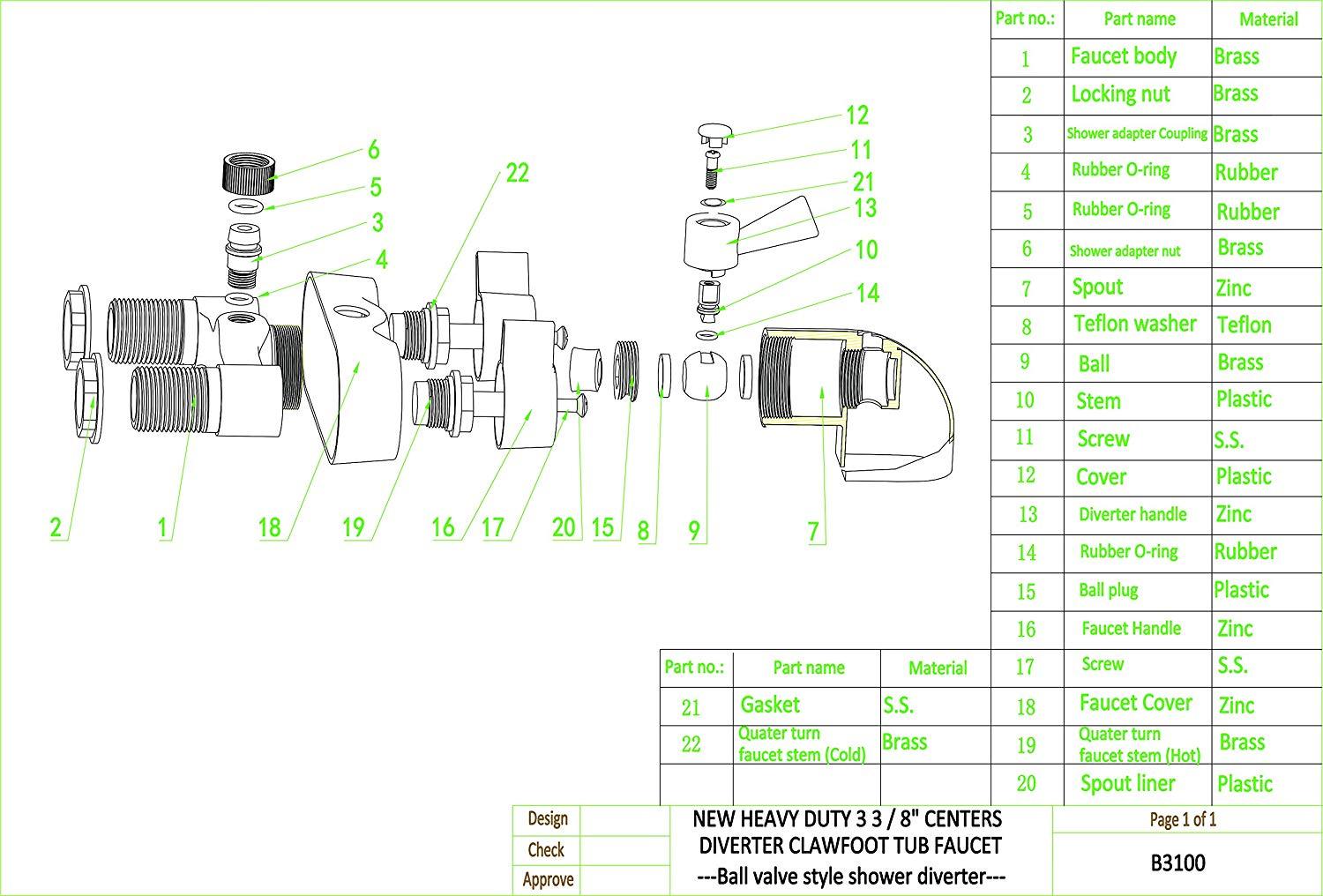 Add A Shower Converter Kit For Clawfoot Tub with Diverter Faucet R2200BR