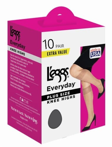 L'eggs Everyday Plus Size Knee Highs Sheer Toe 10 Pairs | Free Shipping