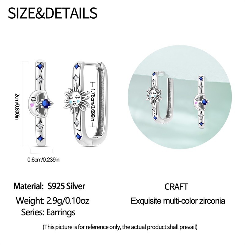 KUNSIR 925 Sterling Silver Star and Moon Square Hoop Earrings for Women Gifts