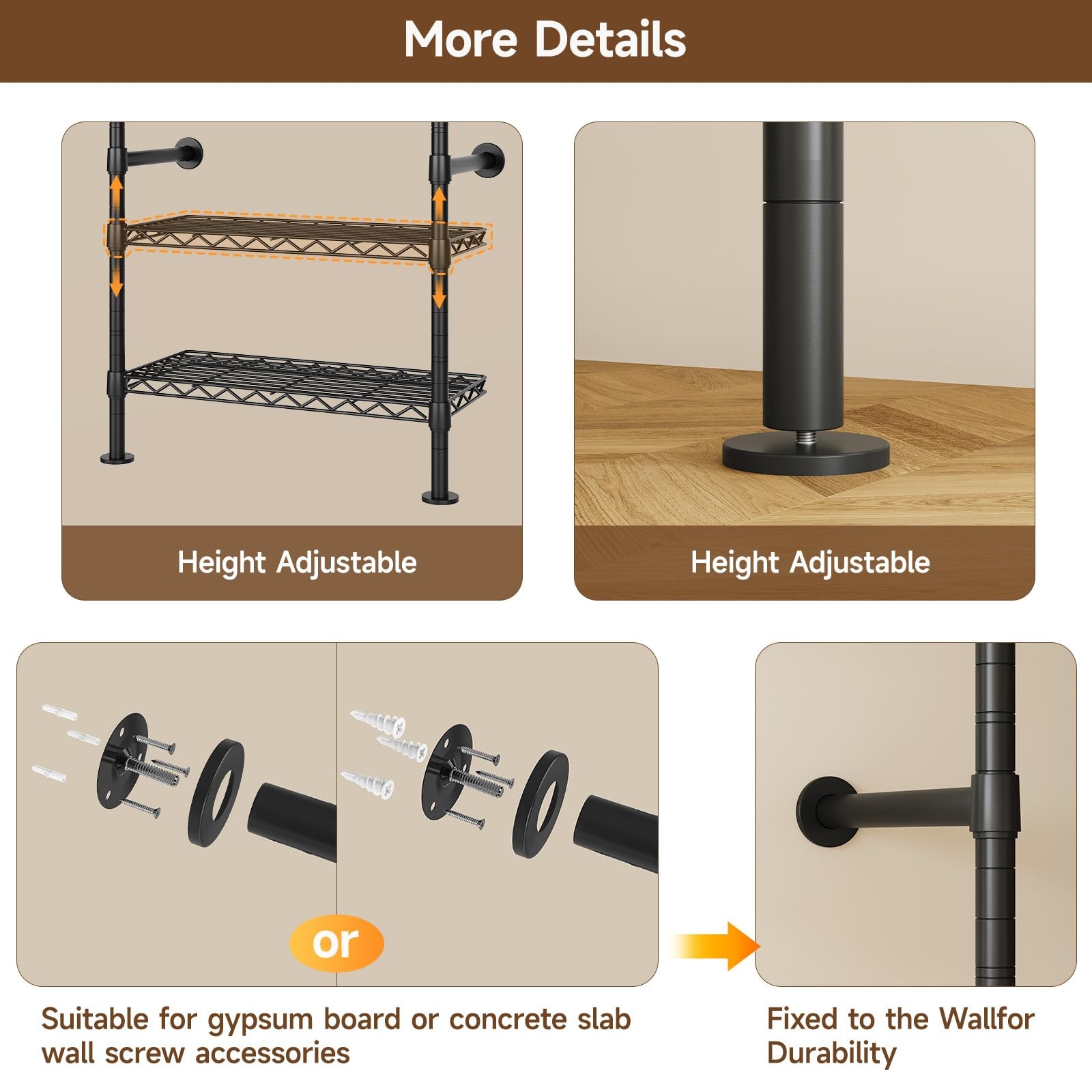 L4 Wall Mounted Industrial Pipe Clothing Rack, Closet Organizer System