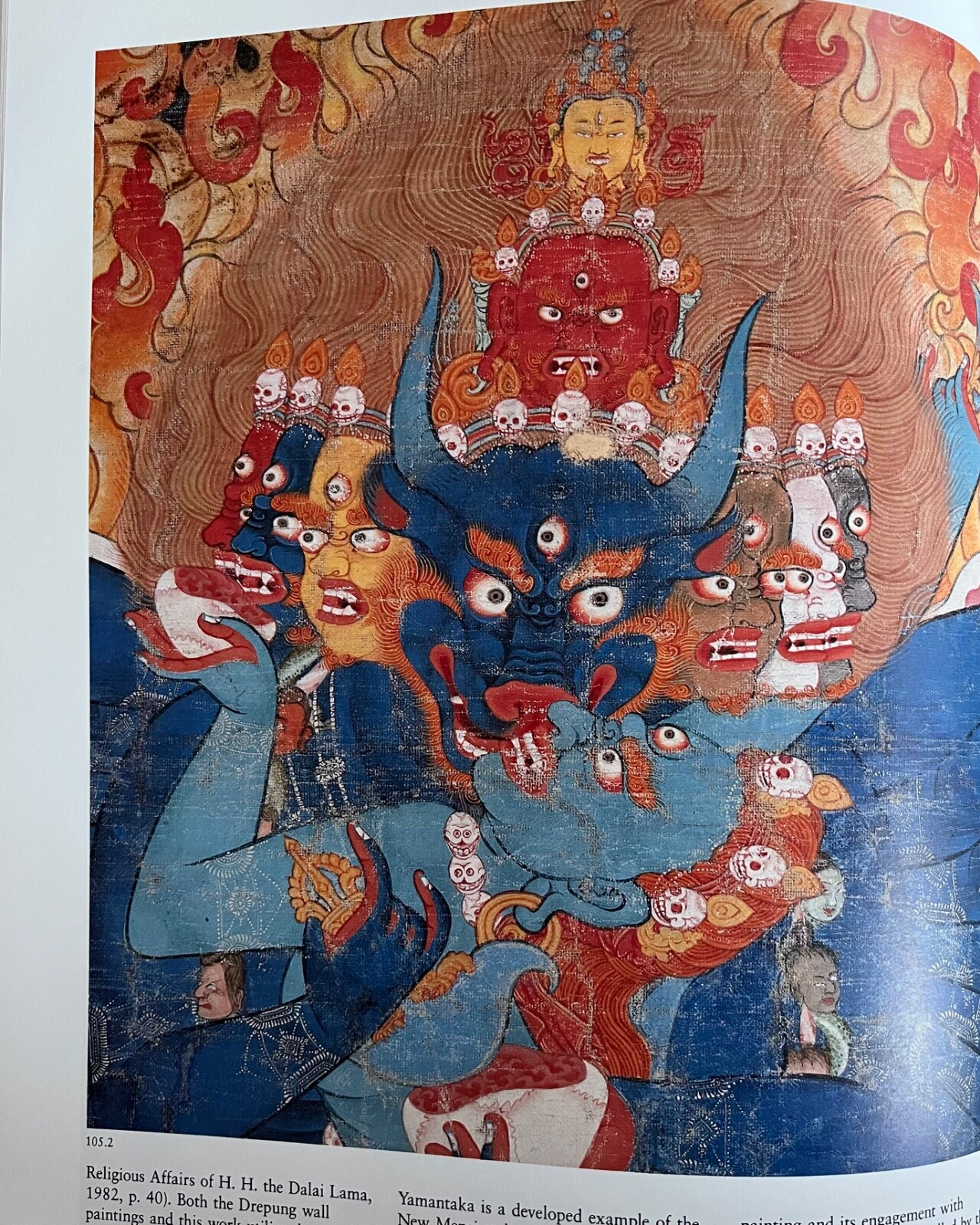 Tibetan Thangka Painted on Horn Yamantaka in Father-Mother Union
