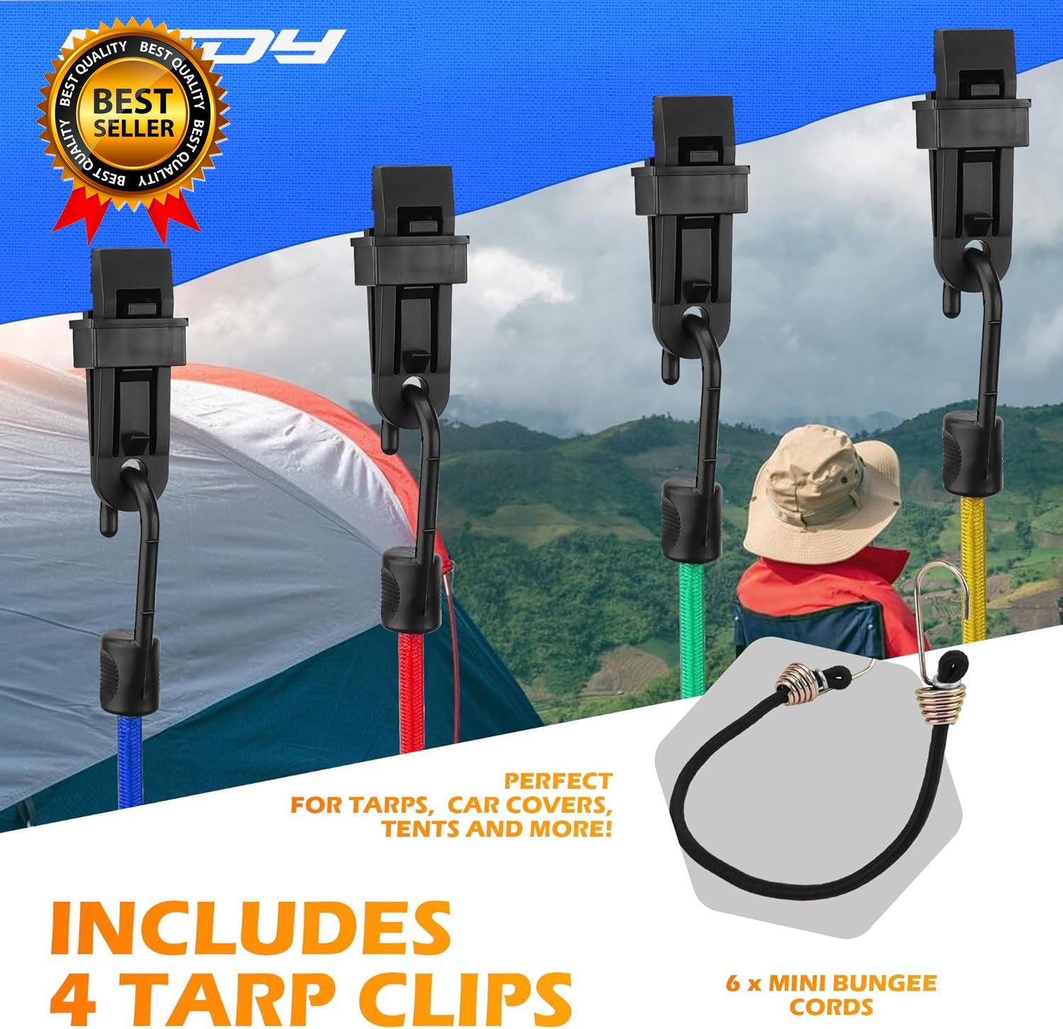 60-Piece Bungee Cords Assorted Sizes 10" 18" 24" 32" 40" Bungee Cords with Hooks