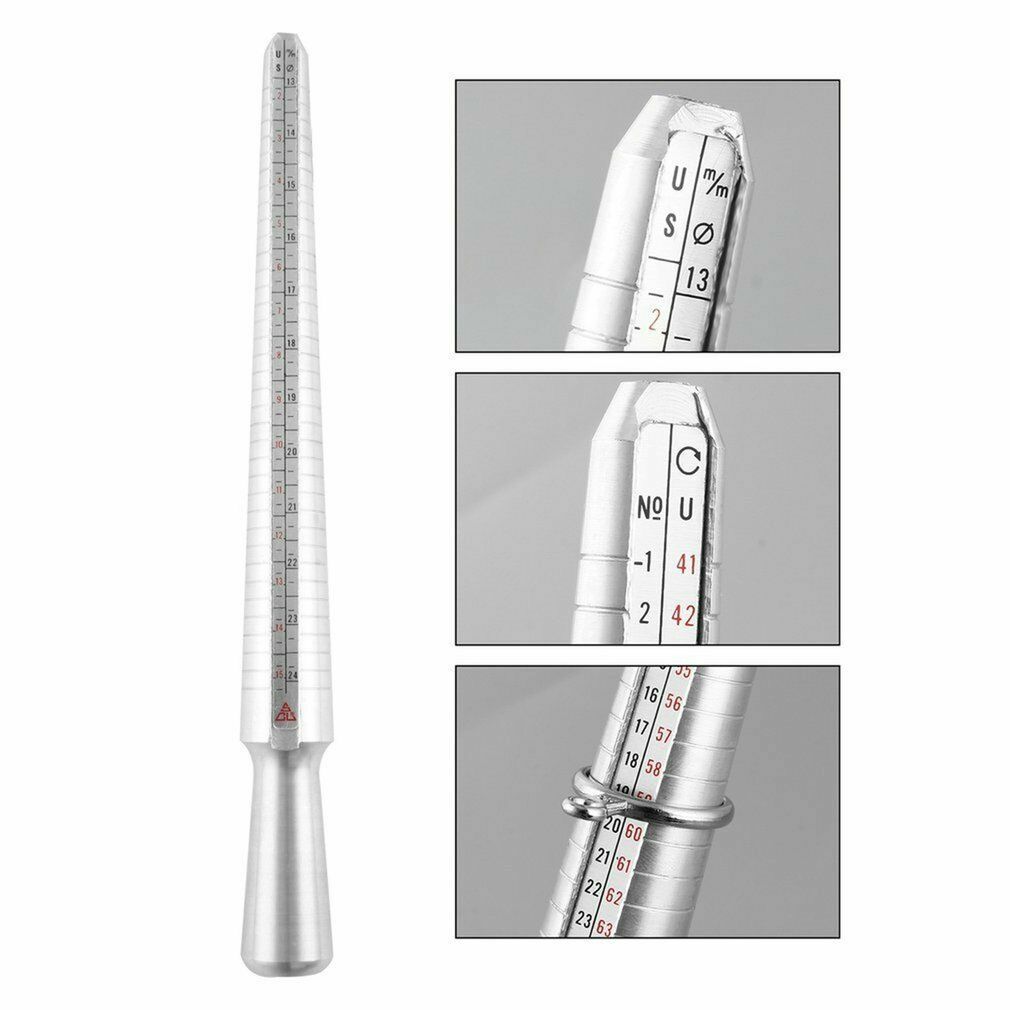 Metal Ring Size Gauges Set Measuring Ring with Mandrel Sizer Finger Sizing HO