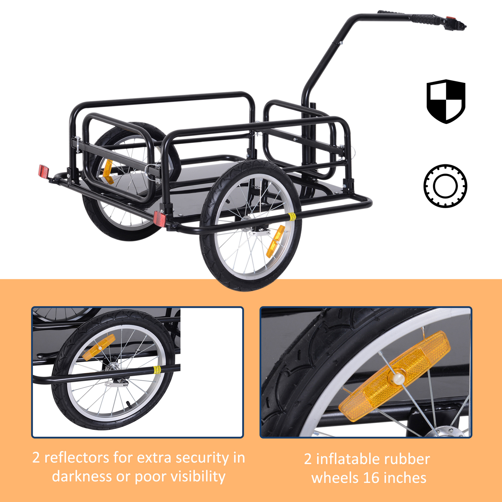 Folding Bicycle Cargo Storage Cart and Luggage Trailer with Hitch - Black