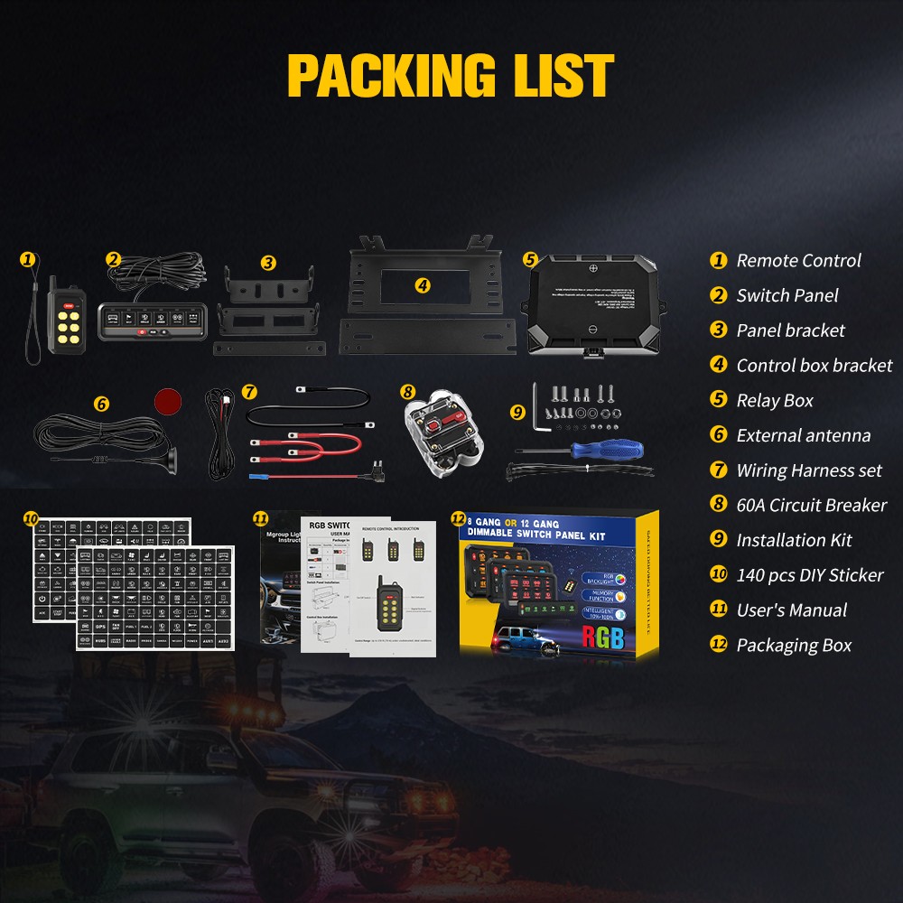 AUXBEAM 6 GANG SLIM LED SWITCH PANEL AUTO DIMMABLE OFF ROAD LIGHT RGB CONTROLLER