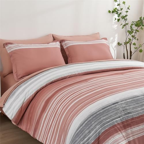 7 Piece Bed in a Bag Stripe Comforter Set Full Full(7 Piece Set) Blush Pink