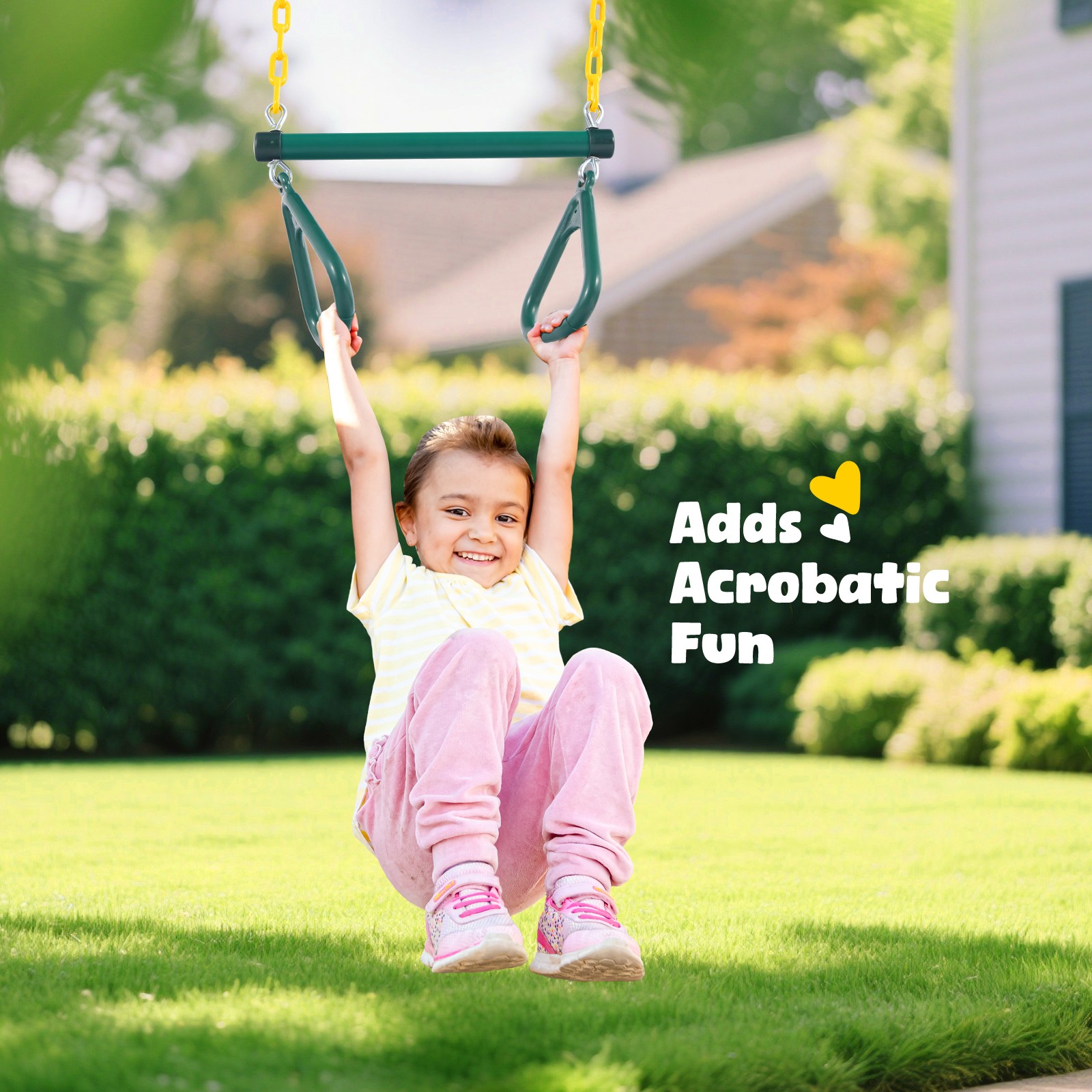 9.5ft Tall A-Frame Heavy Duty Metal Swing Set with 3 Swings and Trapeze Bar