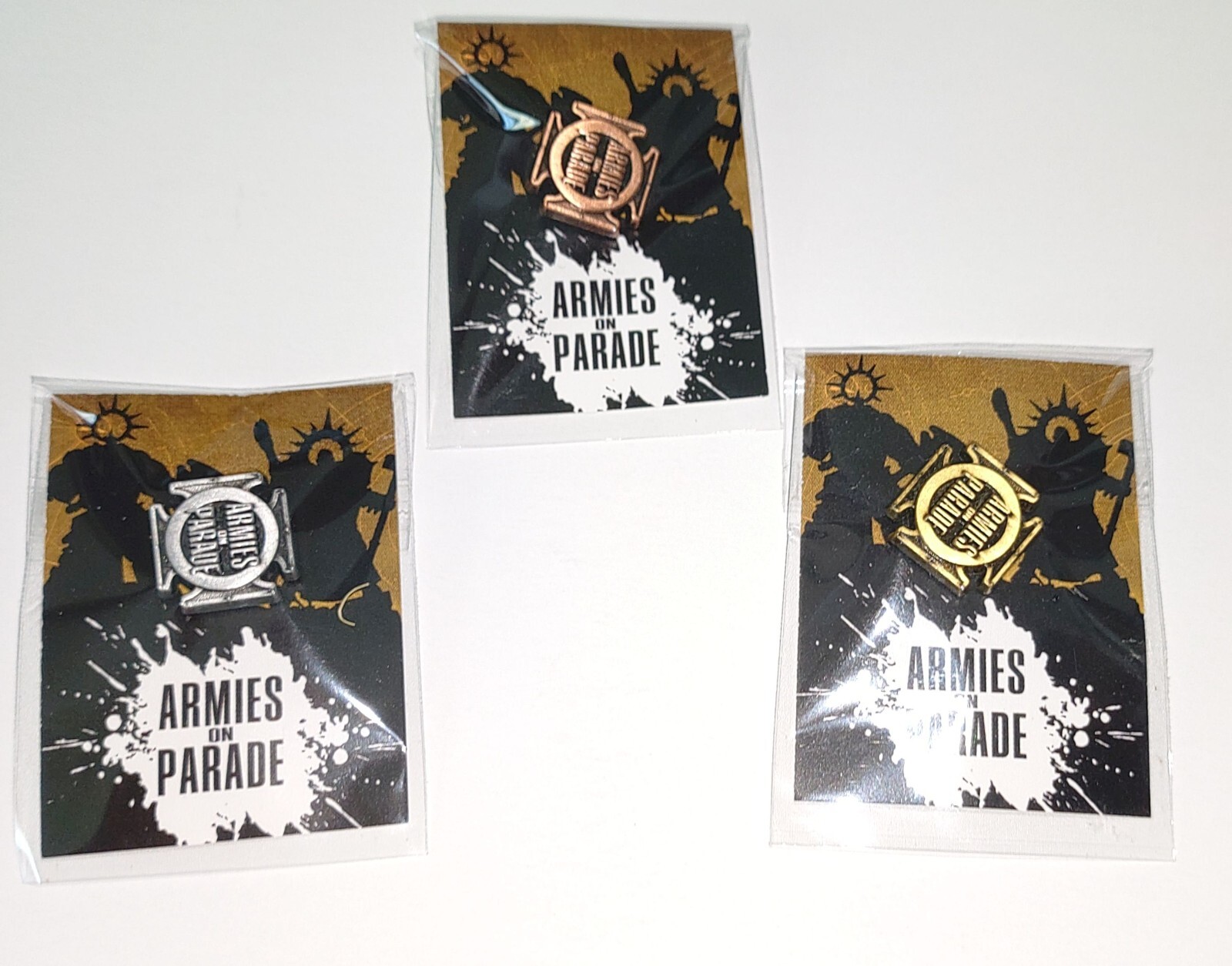 Warhammer Armies on Parade Bronze Silver Gold 3 Piece Pin Badge Set 2023