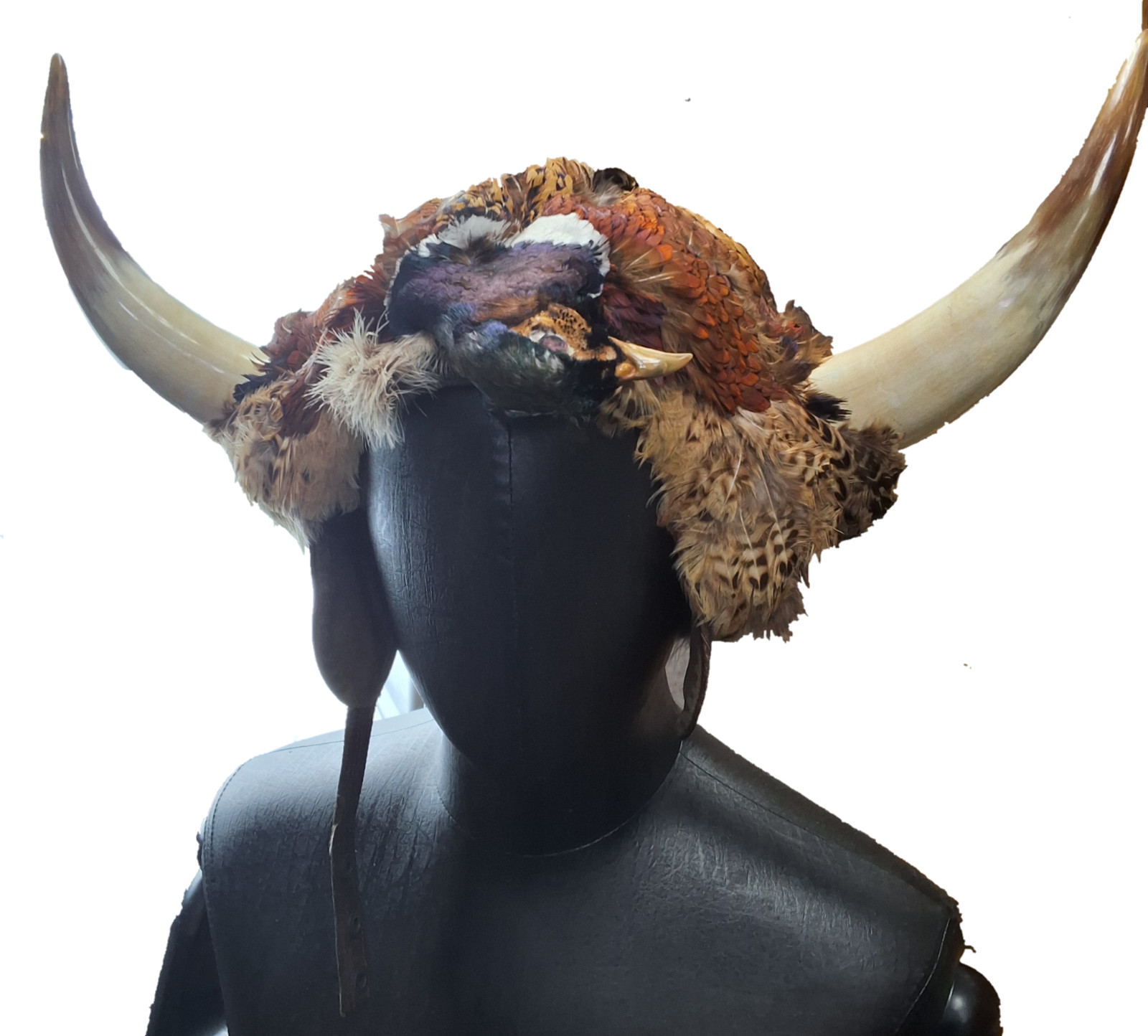 Novelty Taxidermy Leather Pheasant Viking Bomber Hat