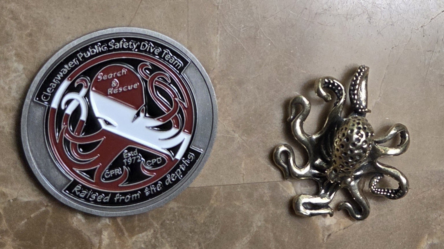 Clearwater Fire Department Dive Team Collectible Challenge Coin With Figure