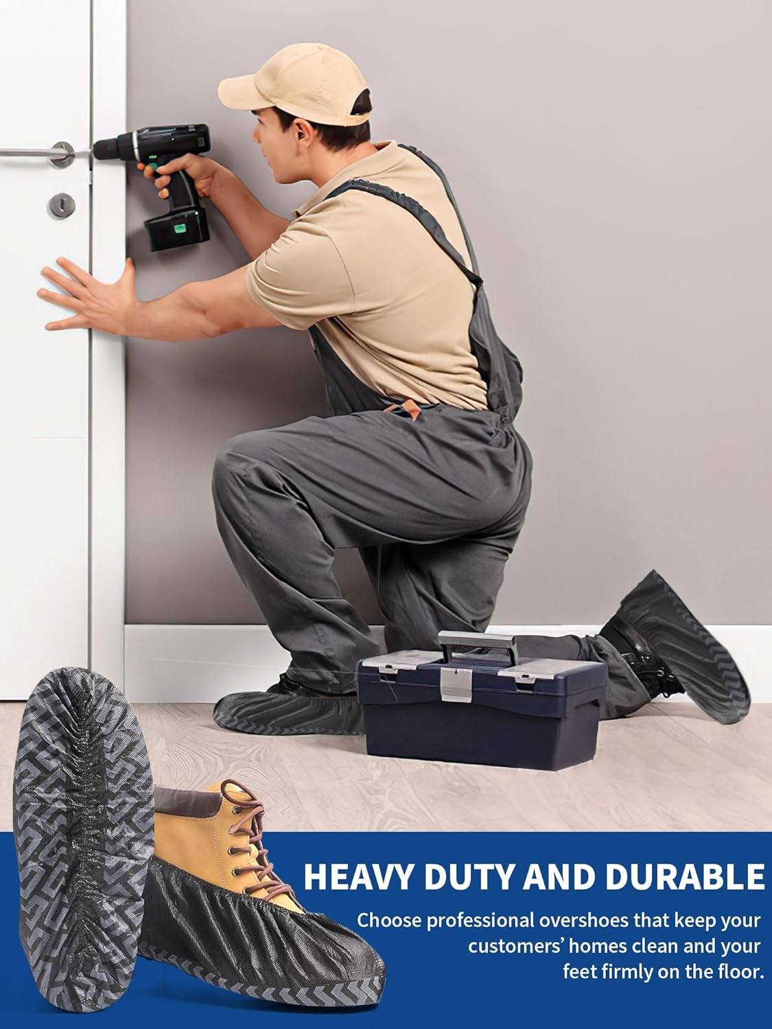 X-Large 50 Pack Shoe Covers Disposable Non-Slip Black Booties Fit Men US 13