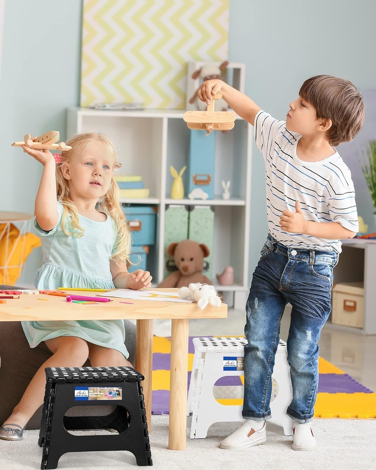 Folding Step Stool Plastic Foldable Stools Upgraded Lock Version 11" 16" 17.5"