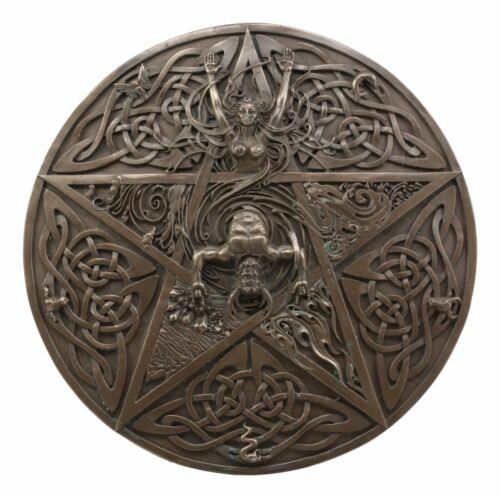 The Horned God & Goddess Elemental Celtic Knotwork Pentacle Wall Plaque Figure