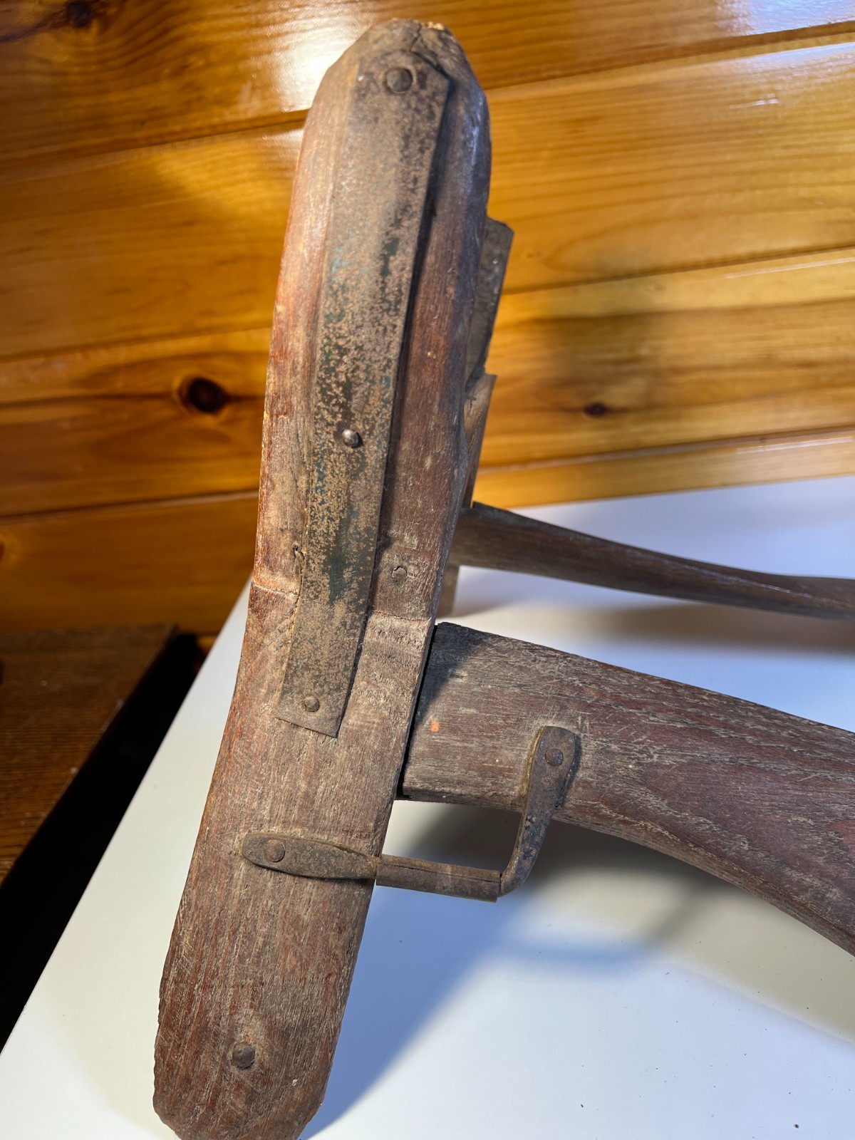 Antique 1880 Hand Made Wooden Saddle Stand Holder Blacksmith Peened Wrought Iron