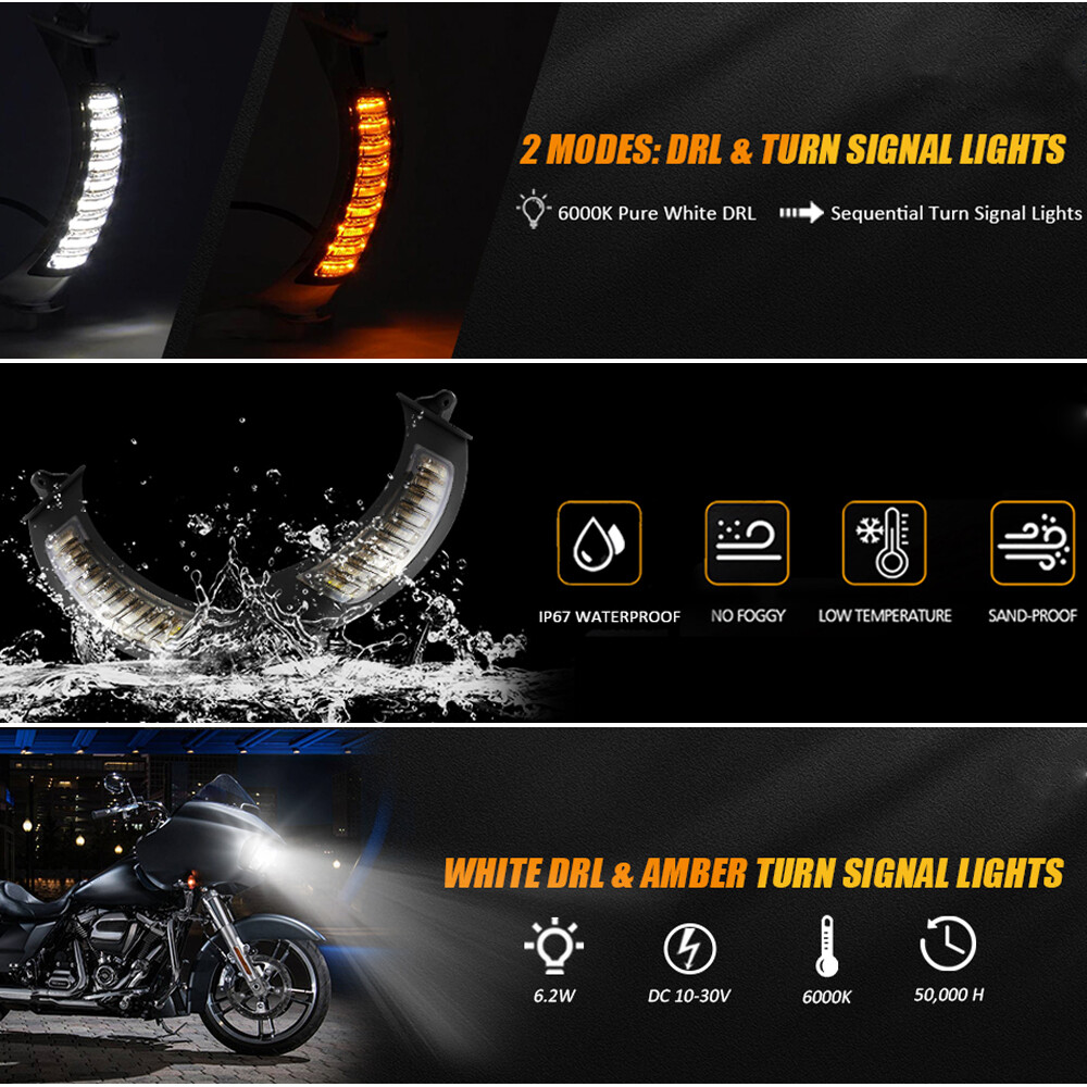 LED DRL Headlight Hi/Lo / Vent Turn Signal For Harley Road Glide FLTR 2015-2024