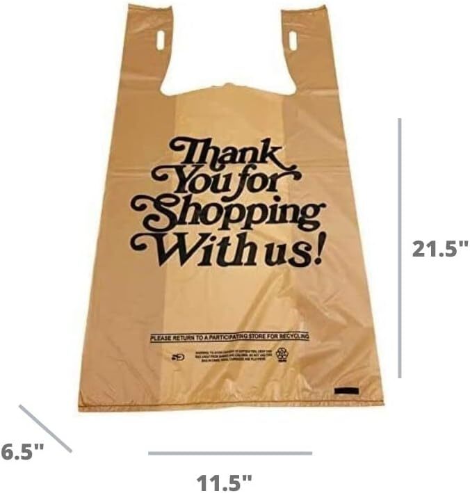 Bags 1/6 21 x 6.5 x 11.5 Heavy Duty .71 Mil Beige T-Shirt Plastic Shopping Bags