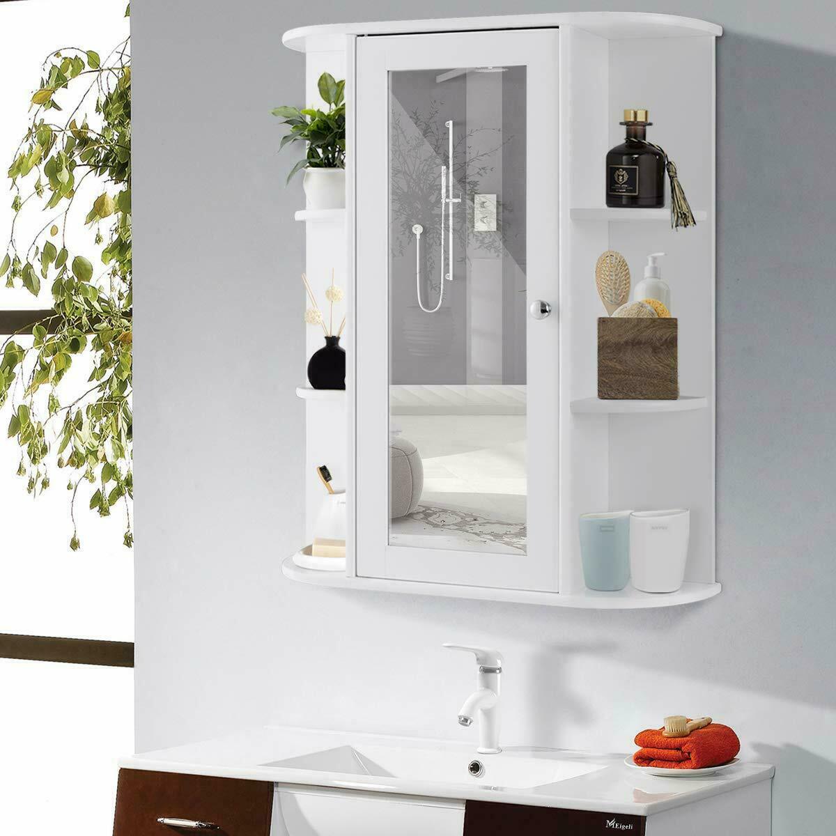 Home Bathroom Wall Mount Cabinet Storage Shelf Over Toilet w/ Mirror Door