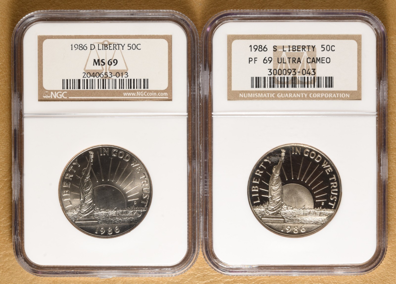 1986 Unc & Proof Statue of Liberty Commemorative Half Dollars NGC MS69 & PF69