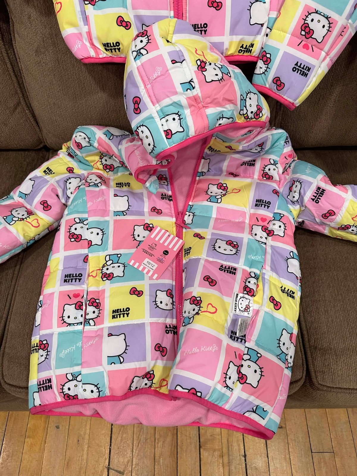 New Hello Kitty Pink Girl's Puffer Jacket Reversible Fleece Lined XS, S, M, L
