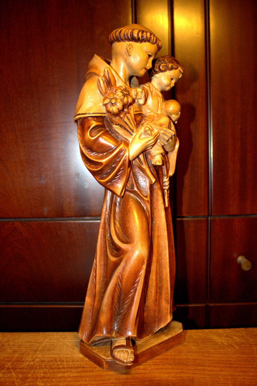 14" HAND CARVED WOOD CATHOLIC PATRON SAINT ANTHONY JESUS STATUE FIGURE SCULPTURE