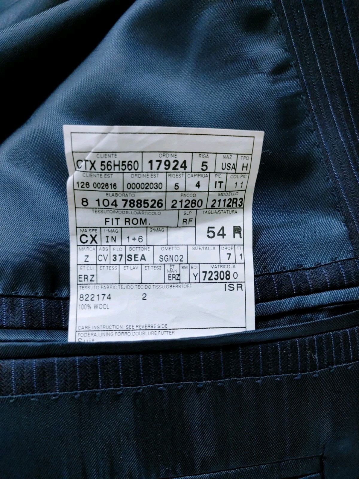 Ermenegildo Zegna Suit Jacket 42/44R Navy Blue Wool Pinstripe Italy Working Cuff