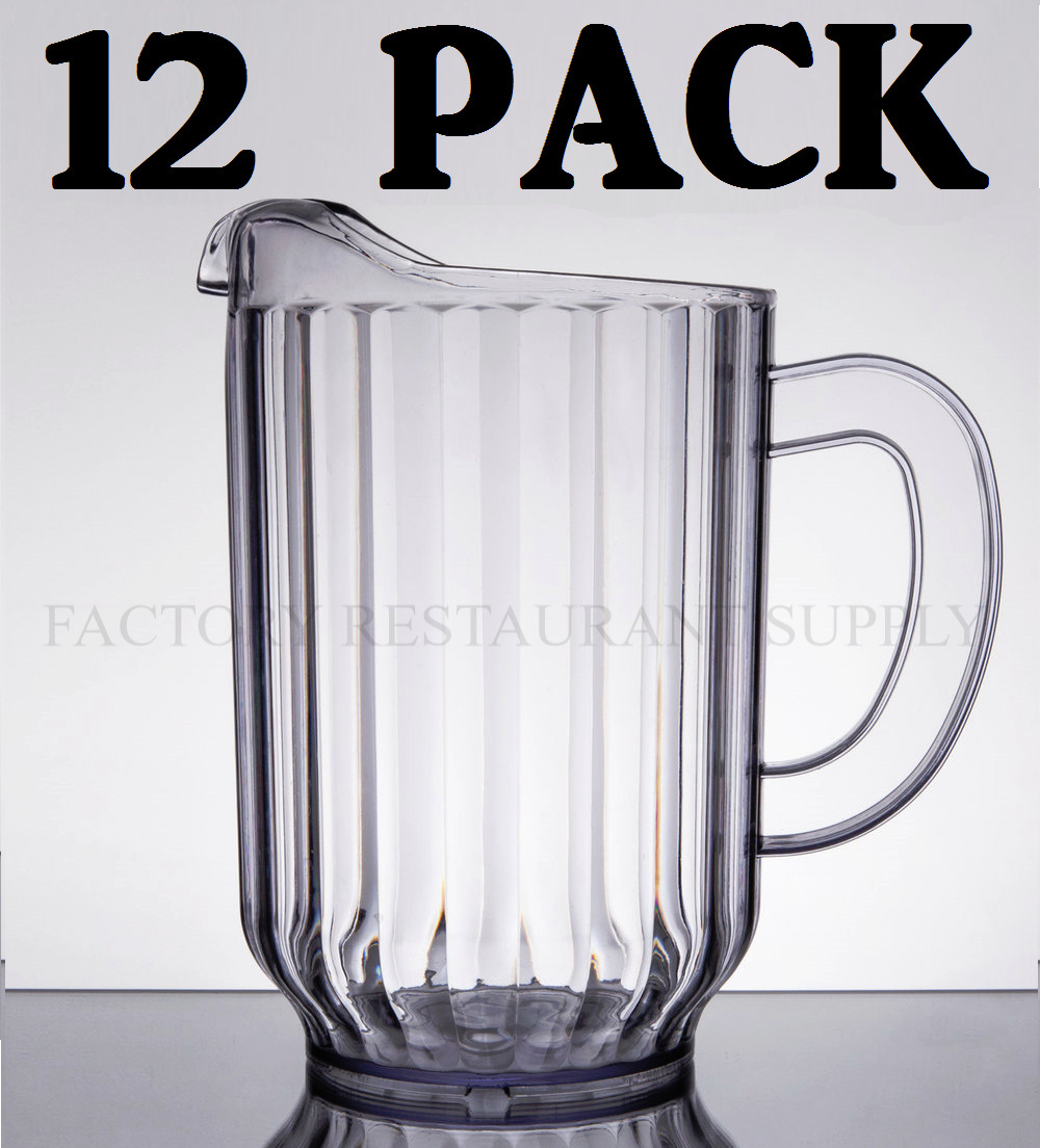12 PACK Clear 60 Oz Plastic Round Bar Restaurant Beverage Serving Spout Pitchers