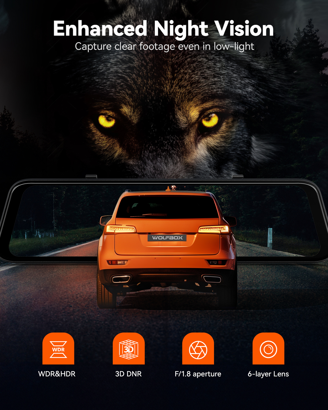 WOLFBOX G850 PRO Rear View Mirror Dash Cam GPS WiFi, Voice Control, ADAS & BSD