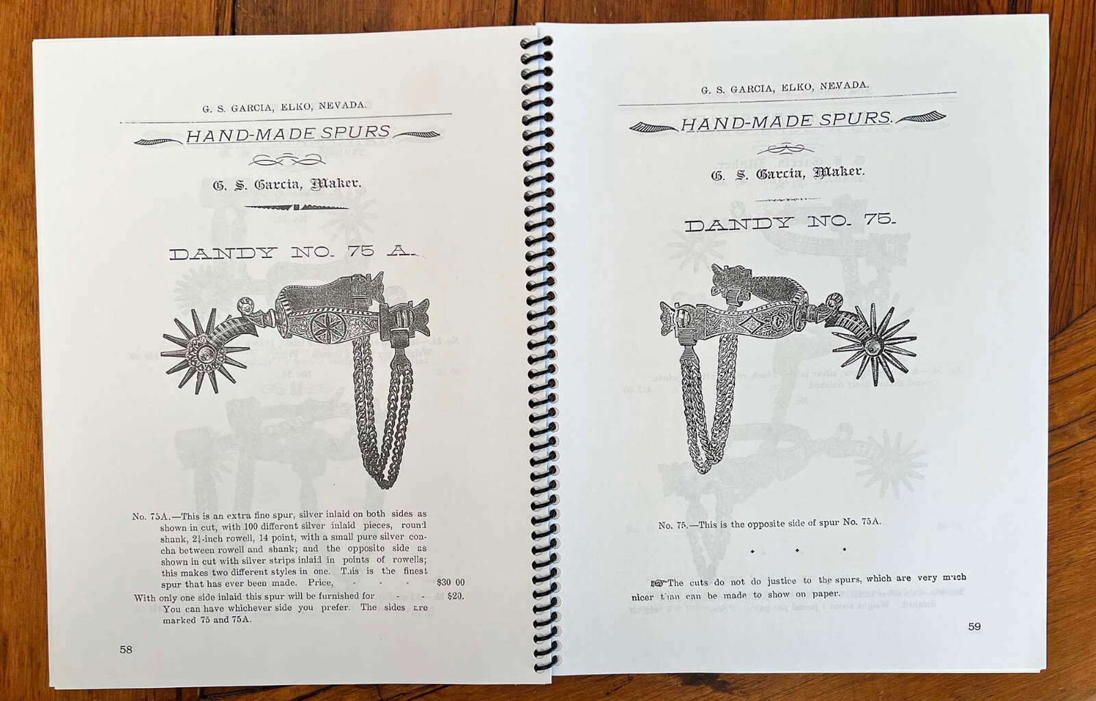 Excellent LARGE G.S. GARCIA COWBOY BIT & SPUR Catalog 1909 Reprint NEVADA