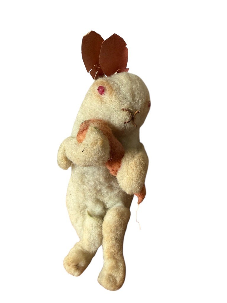 Antique Spun Cotton Batting Easter Bunny with 🥕 Carrot Rabbit