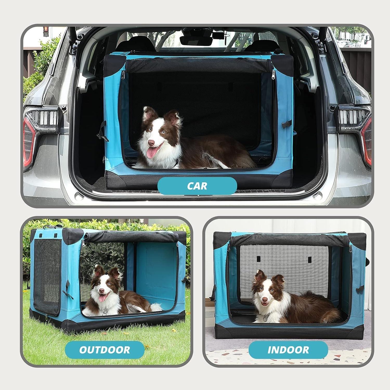 4 Door Portable Folding Dog Soft Crate Mesh Mat Light Blue NIB