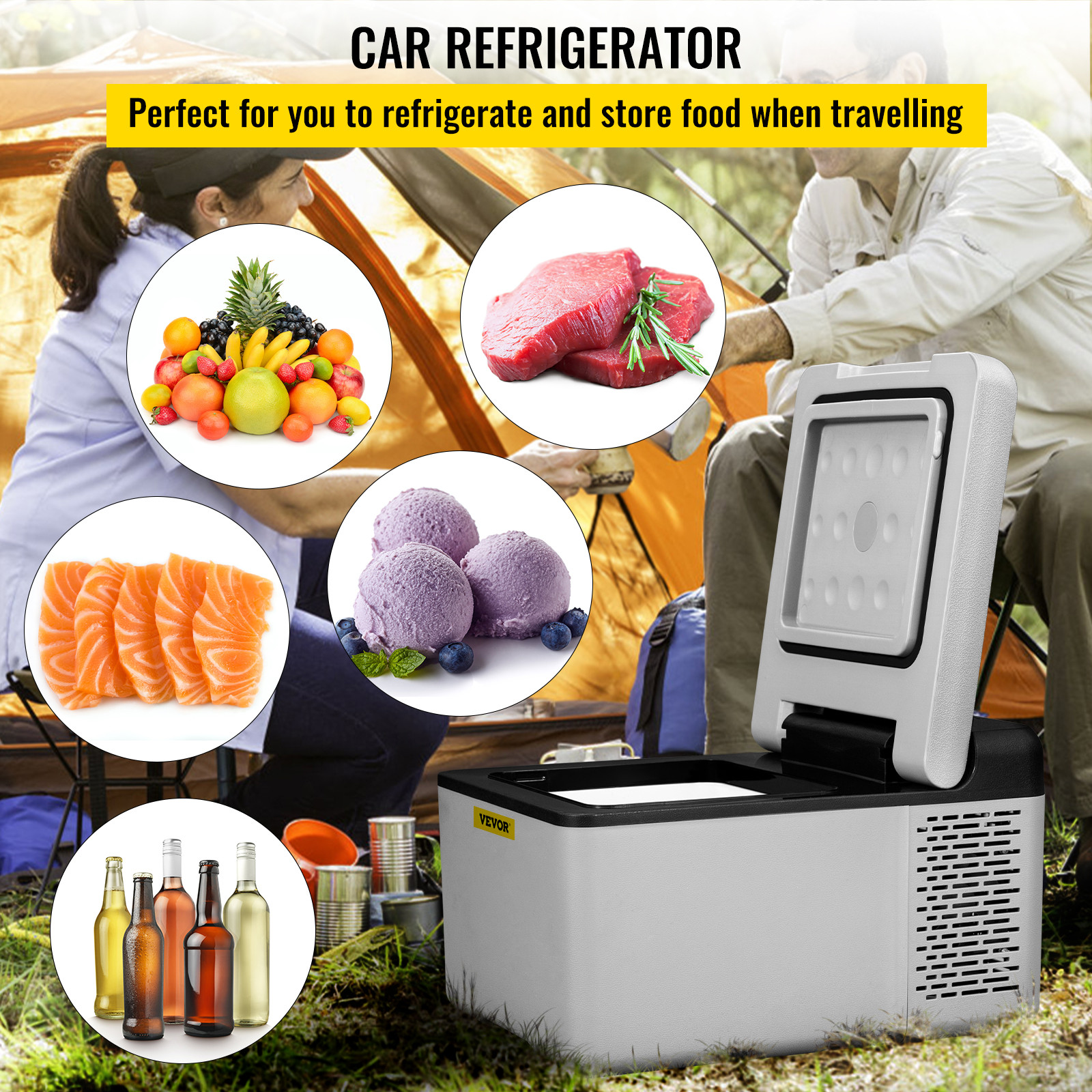 VEVOR 12 Volt Car Refrigerator Portable Freezer 10Qt Camping Compressor Cooler