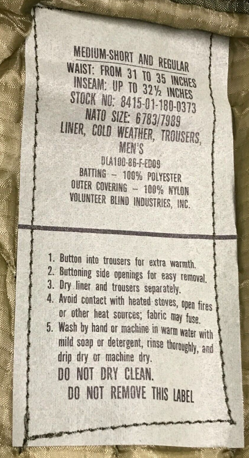 M65 Woodland Cold Weather Field Pants w Liner and Suspenders NOS USGI Med Reg