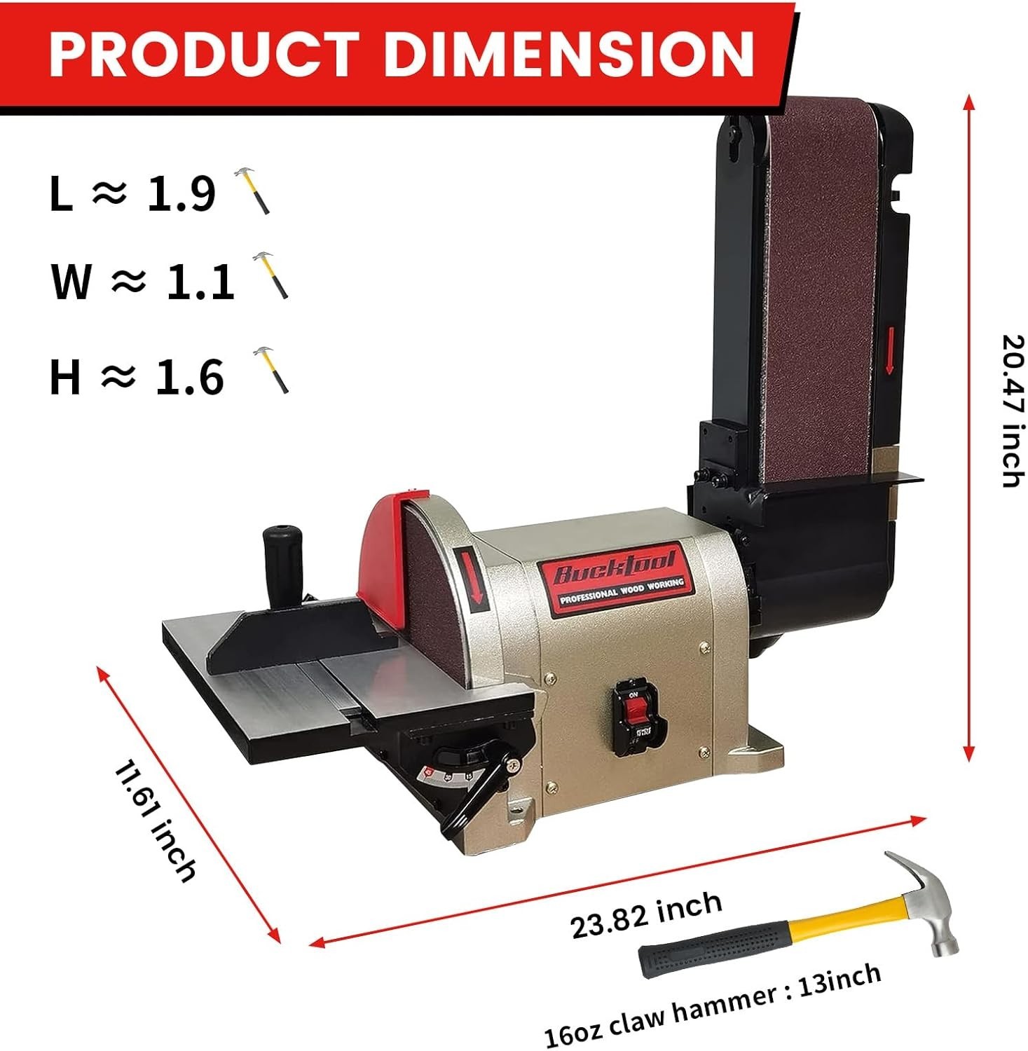 BUCKTOOL 3/4HP Bench Belt Sander with Direct Drive, 4x36 in. Belt & 8 in. Disc
