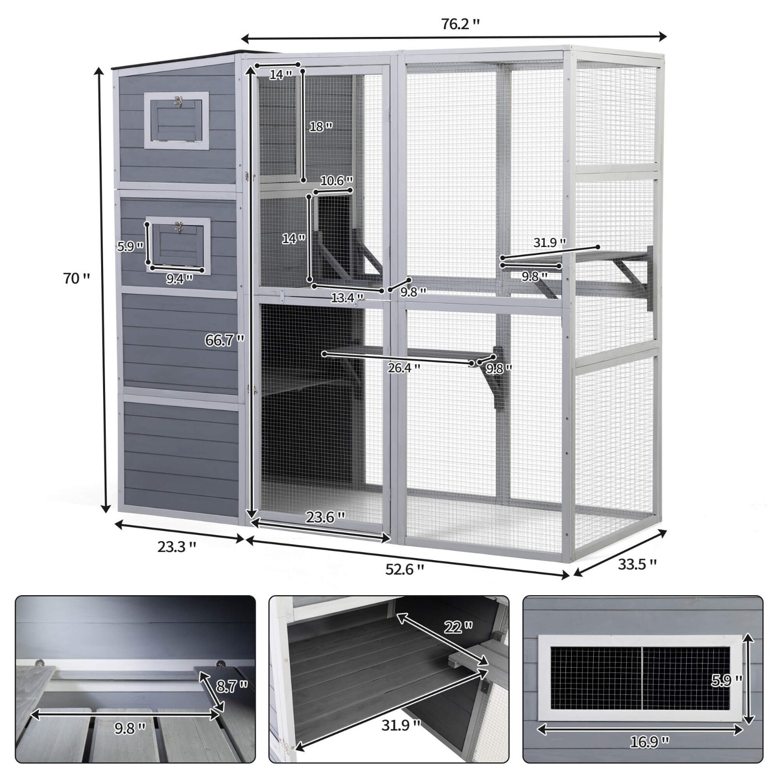 4-Tier Cat Playpen Outdoor Cat House Catio Enclosure with Resting Box, Platforms
