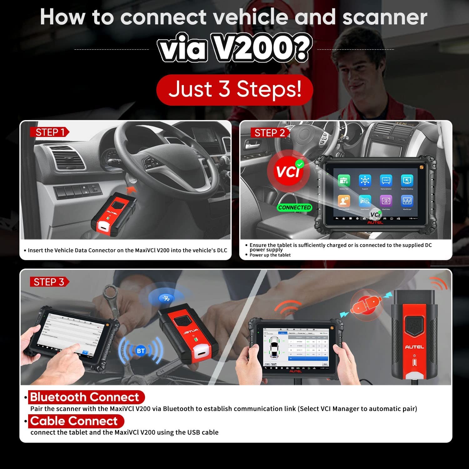 AUTEL MaxiVCI V200 Bluetooth Wireless Diagnostic Interface For MS906 PRO ITS600