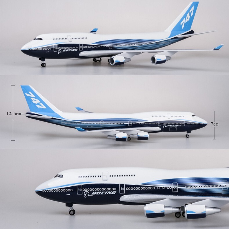 Airplane Aircraft 1/150 B747 Boeing 747-400 Plane Model Replica Resin LED Lights