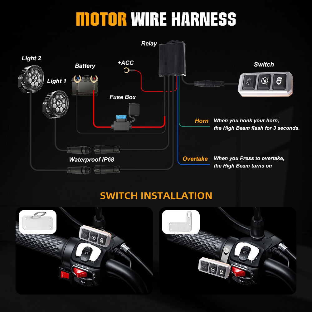 2x 140W LED Motorcycle Driving Fog Spot Light Auxiliary Lamp White+Amber w/Wire