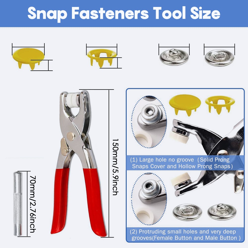 200 Sets Metal Snap Button Kit with Fastener Plier - Sturdy 5-Claw Buckle Tool