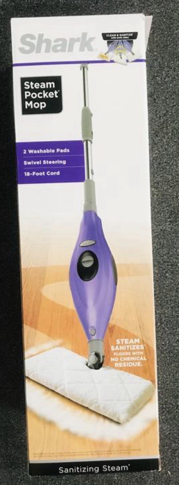 Shark Steam Mop Purple Lightweight Floor Cleaner w/ 3 Pads Fast Heat