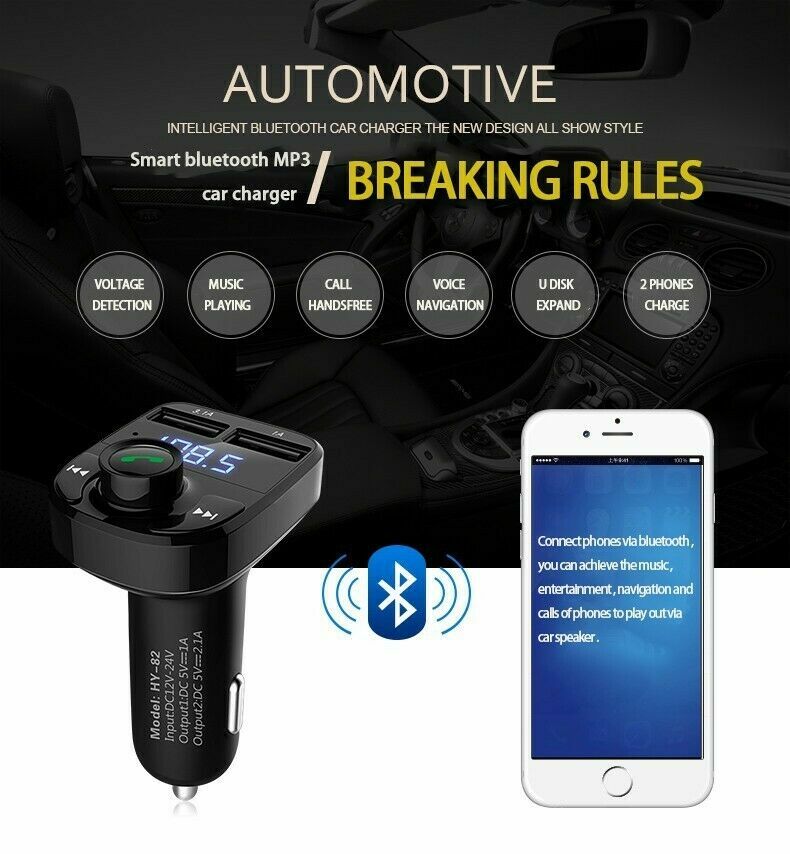 In Car Bluetooth FM Transmitter Radio MP3 Wireless Adapter Car Kit USB Charger 2