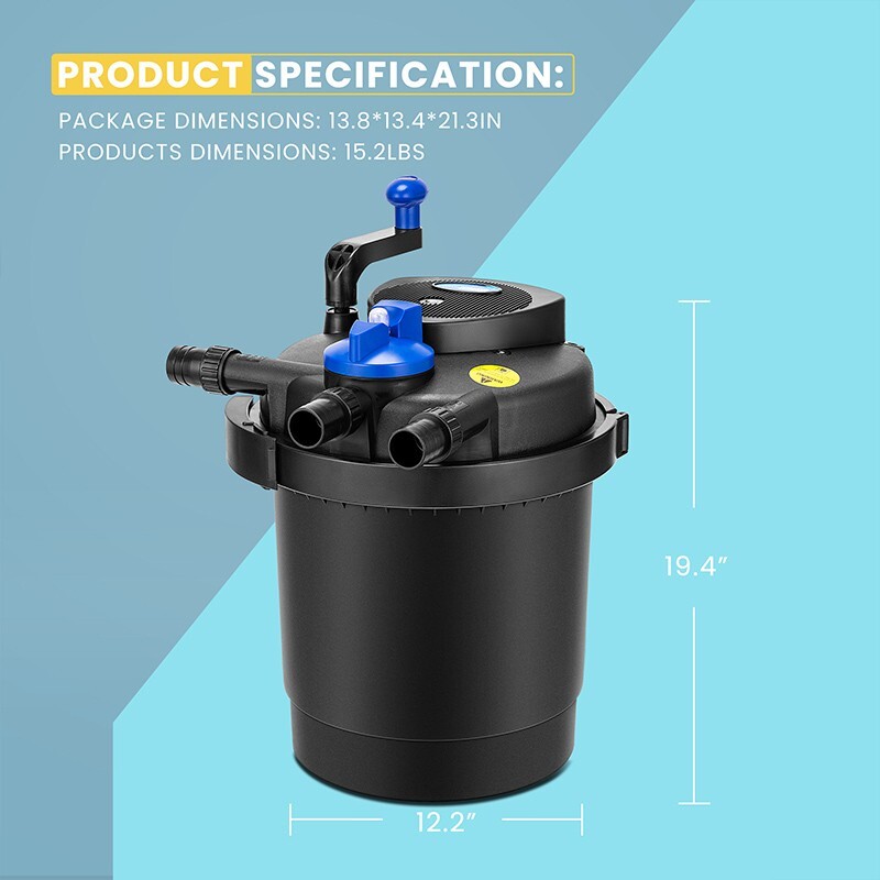 2100 Gal Pond Pressure Bio Filter w/ 13W UV Sterilizer Light Koi Fish ETL Listed